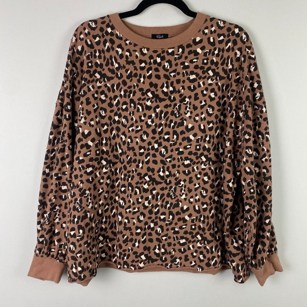 Rails Reeves Mountain Leopard Print Raw Hem Sweat… - image 1